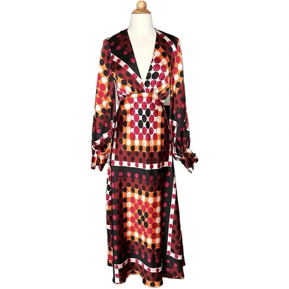 ZARA Retro 70s MIDI Dress Satin Effect Polka Dot Earth Tones, Size Small NWT - Picture 1 of 16